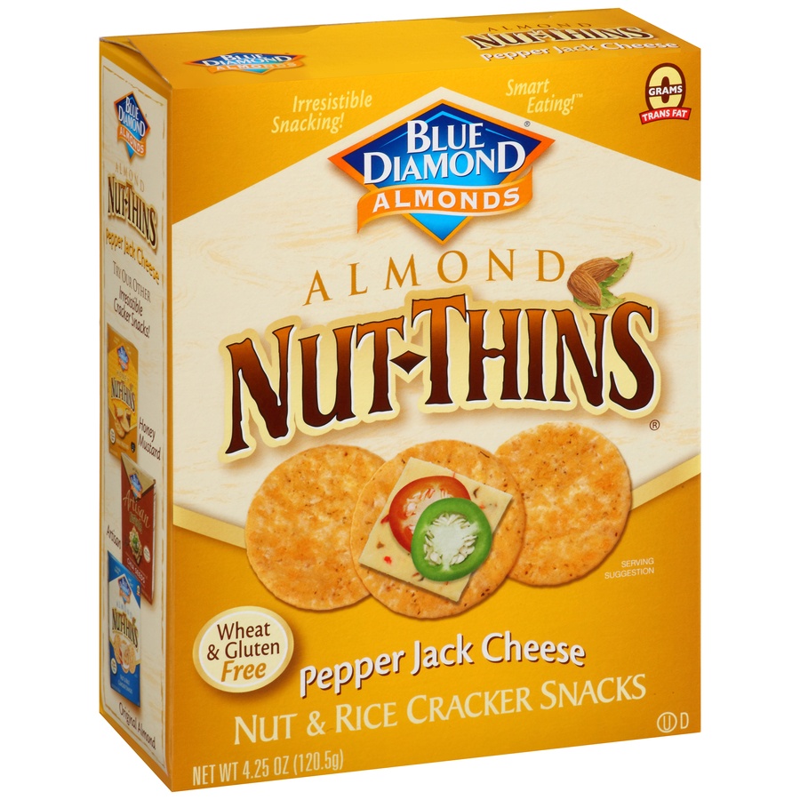 slide 2 of 8, Blue Diamond Nut-Thins Almond Pepper Jack Cheese Nut & Rice Cracker Snacks, 4.25 oz