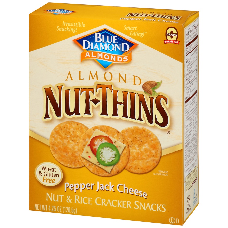 slide 3 of 8, Blue Diamond Nut-Thins Almond Pepper Jack Cheese Nut & Rice Cracker Snacks, 4.25 oz
