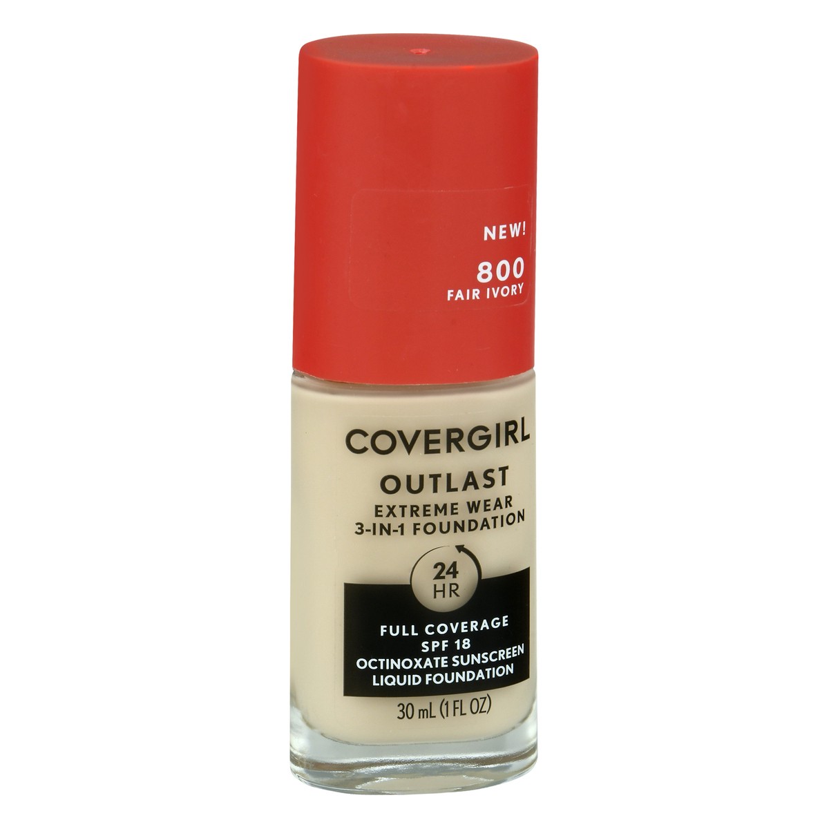 slide 5 of 12, Covergirl Outlast SPF 18 Fair Ivory 800 3-in-1 Liquid Foundation 30 ml, 30 ml