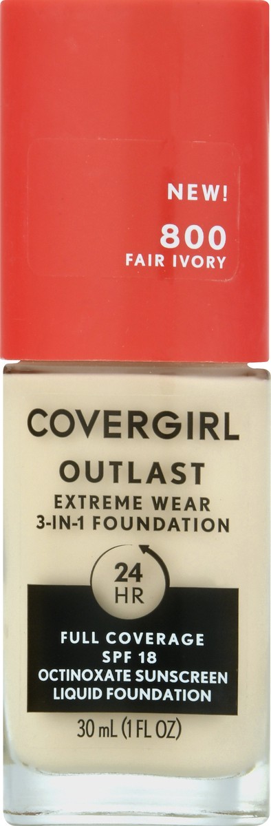 slide 8 of 12, Covergirl Outlast SPF 18 Fair Ivory 800 3-in-1 Liquid Foundation 30 ml, 30 ml