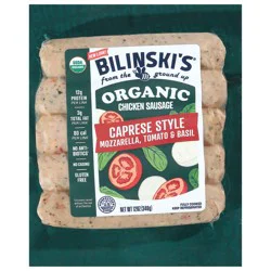 Bilinski's Organic Caprese Style Tomato, Basil & Mozzarella Chicken Sausage 12 oz