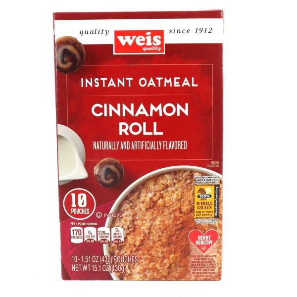 slide 1 of 1, Weis Quality Cinnamon Roll 10 Count Instant Oatmeal, 15.1 oz