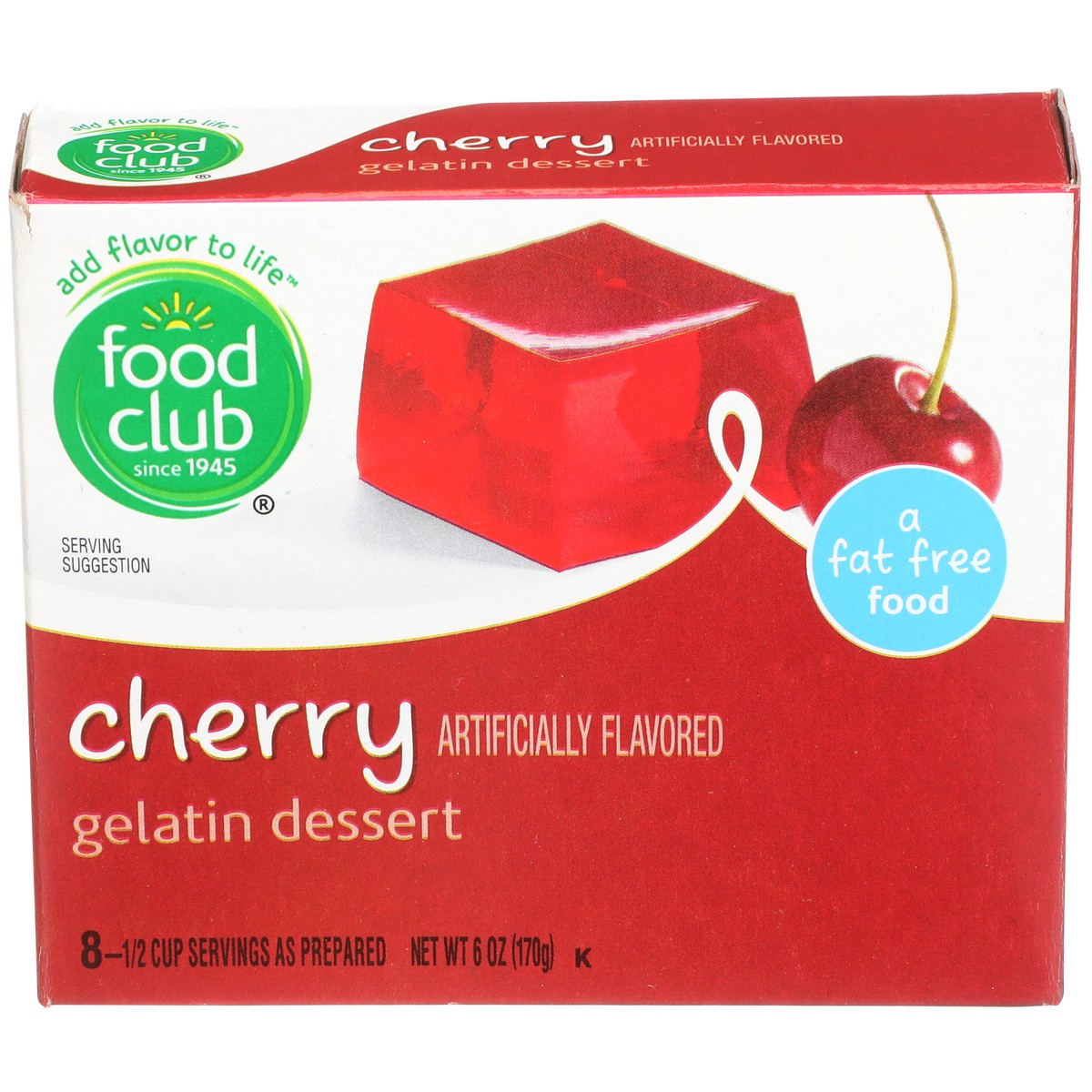 slide 1 of 8, Food Club Cherry Gelatin Dessert, 6 oz