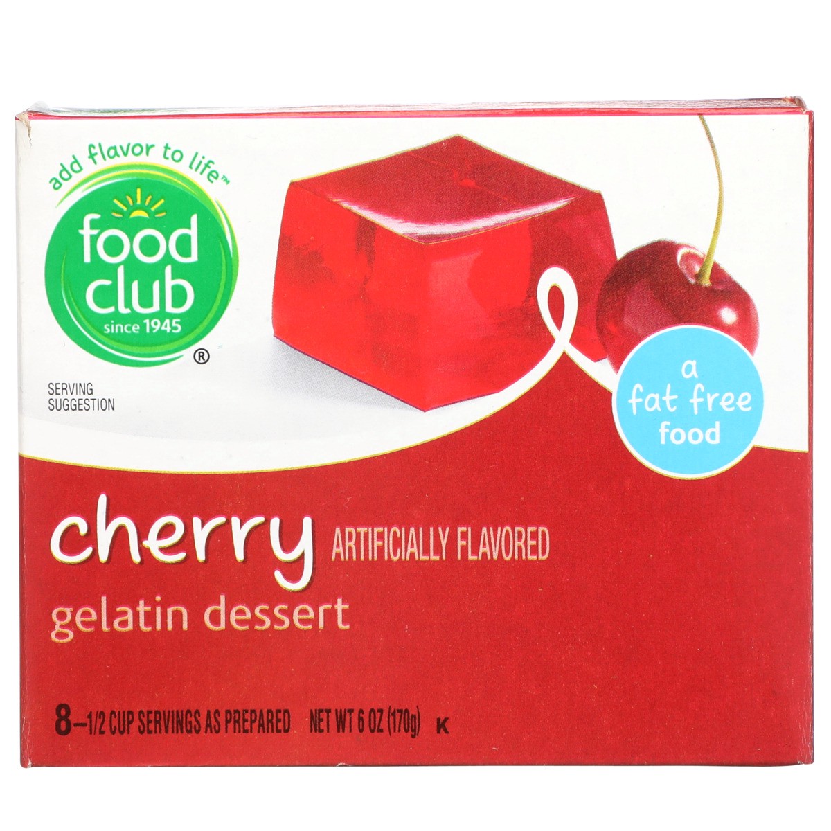 slide 8 of 8, Food Club Cherry Gelatin Dessert, 6 oz