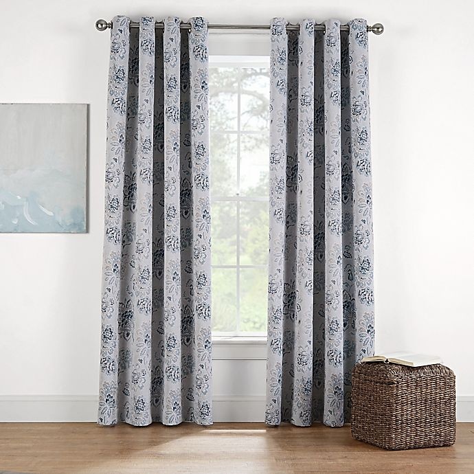 slide 1 of 3, Eclipse Twilight Luna Floral Grommet Room Darkening Window Curtain Panel - Spa, 108 in