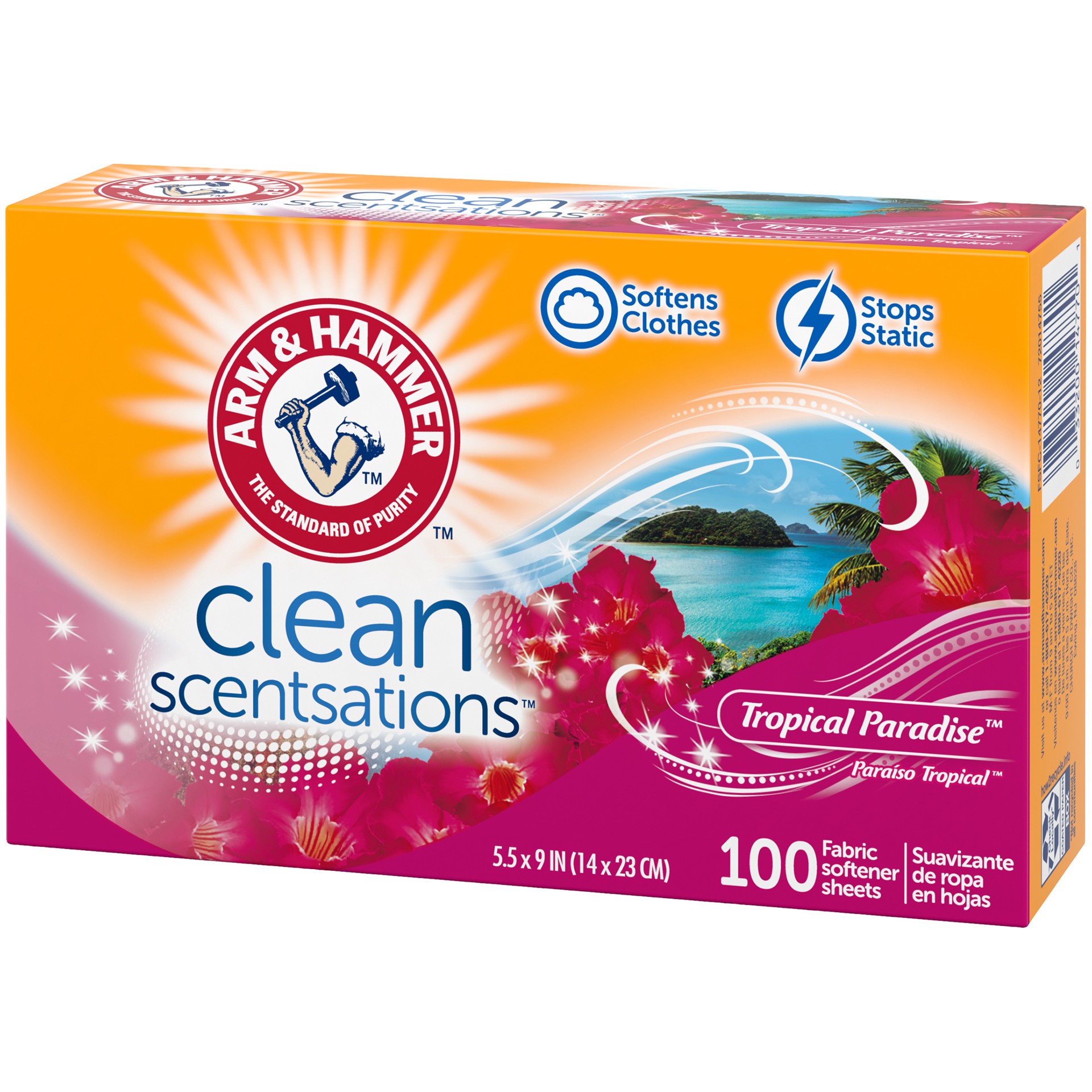 slide 4 of 4, ARM & HAMMER Clean Scentsations Tropial Paradise Fabric Softener Sheets 100 Sheets 100 ea, 100 ct