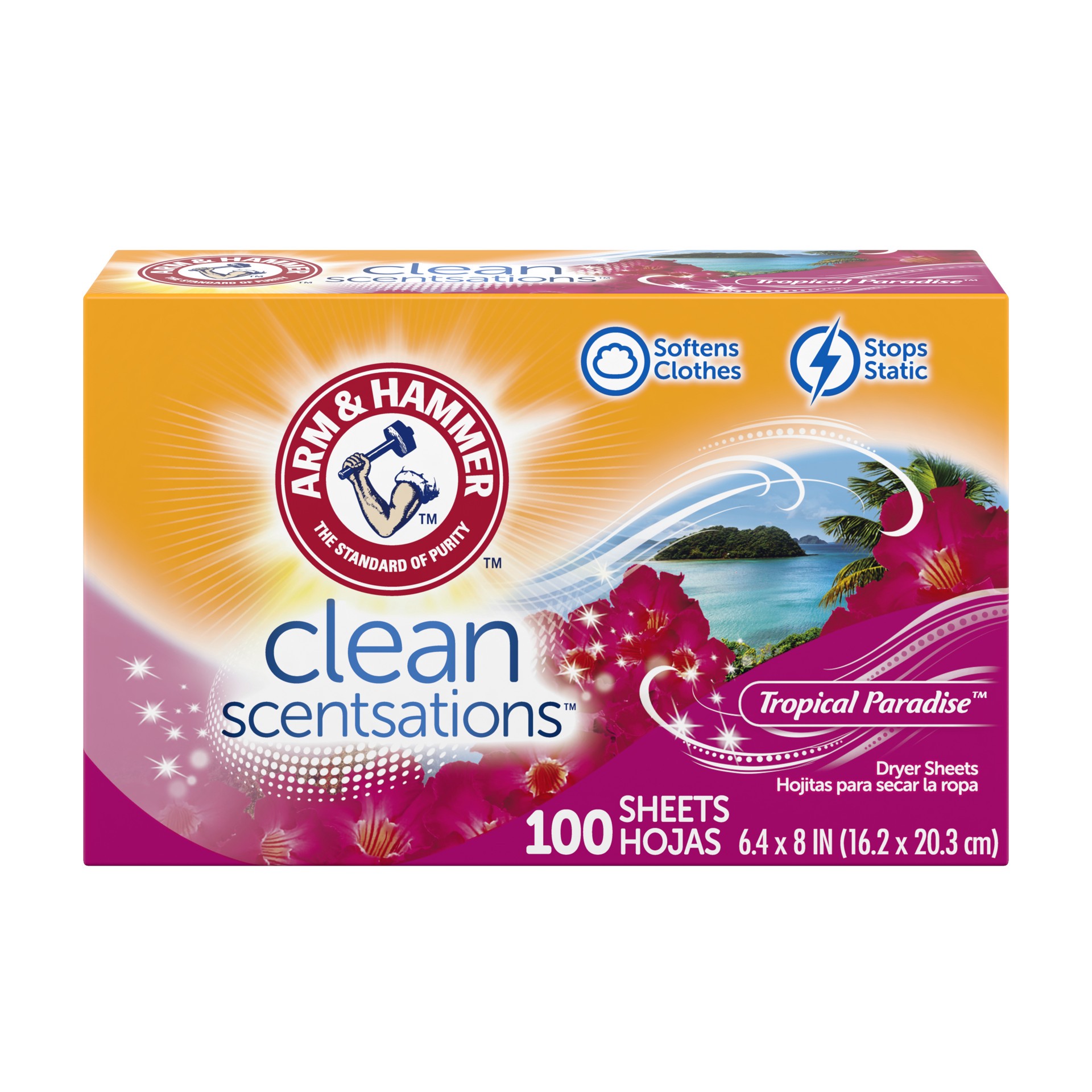 slide 1 of 4, ARM & HAMMER Fabric Softener Sheets, Tropical Paradise, 100 ct, 100 ct