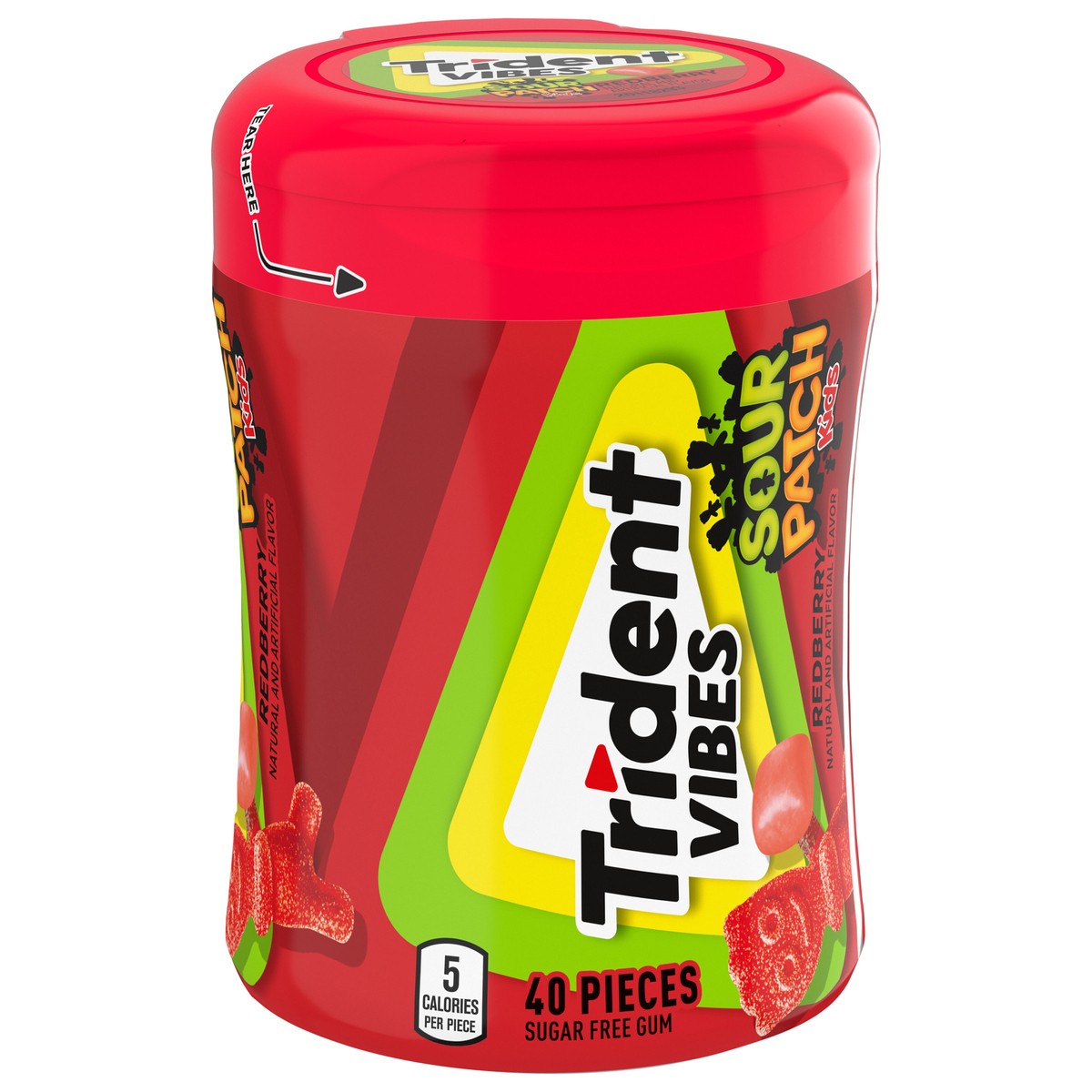 slide 6 of 9, Trident Vibes SOUR PATCH KIDS Redberry Sugar Free Gum, 40 Piece Bottle, 3.25 oz