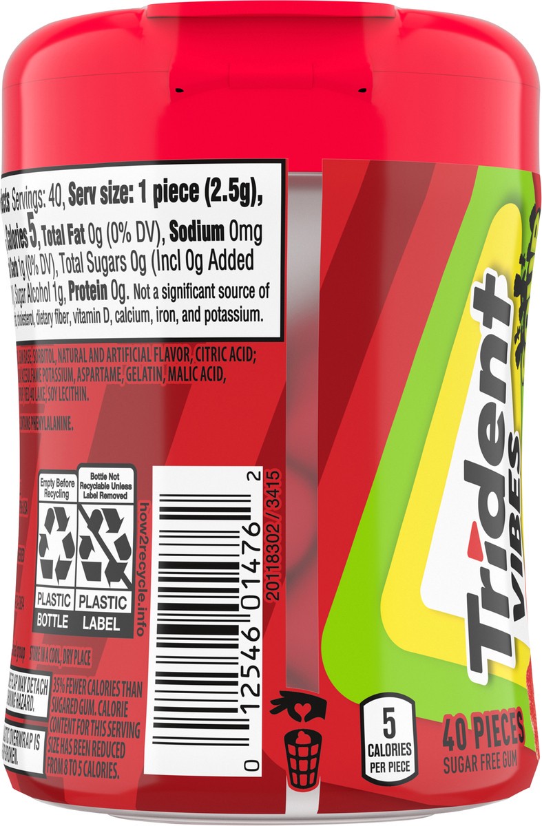 slide 7 of 9, Trident Vibes SOUR PATCH KIDS Redberry Sugar Free Gum, 40 Piece Bottle, 3.25 oz
