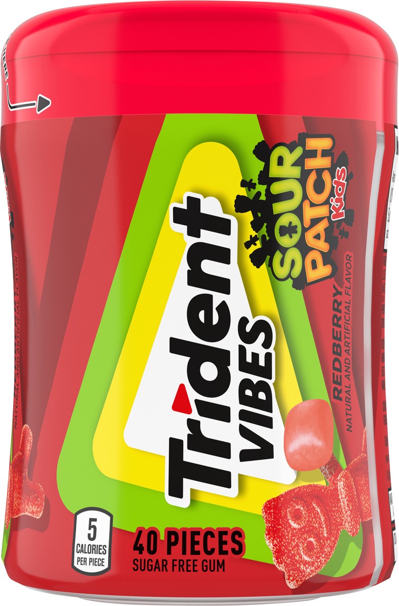 slide 5 of 9, Trident Vibes SOUR PATCH KIDS Redberry Sugar Free Gum, 40 Piece Bottle, 3.25 oz