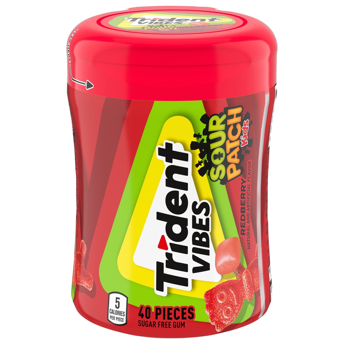 slide 1 of 9, Trident Vibes SOUR PATCH KIDS Redberry Sugar Free Gum, 40 Piece Bottle, 3.25 oz