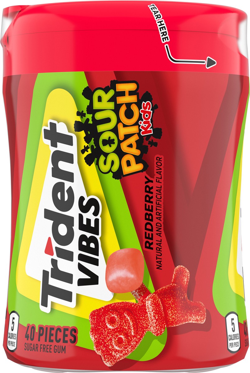 slide 8 of 9, Trident Vibes SOUR PATCH KIDS Redberry Sugar Free Gum, 40 Piece Bottle, 3.25 oz