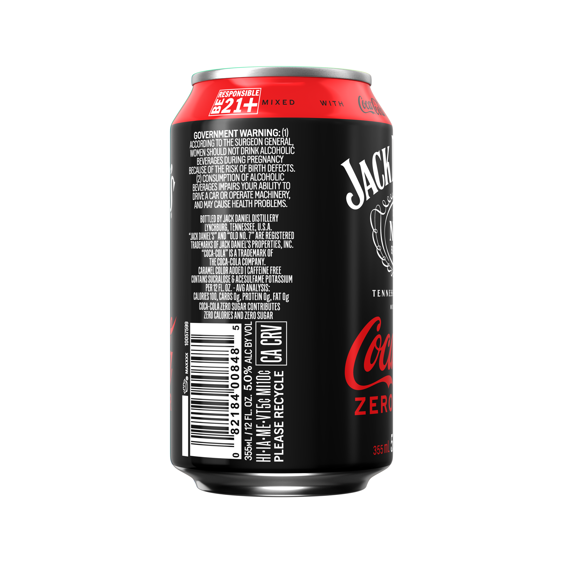 slide 2 of 2, Jack Daniel's & Coca-Cola Zero Sugar Ready to Drink Whiskey Cocktail, 355 mL, 5% ABV, 1420 mL