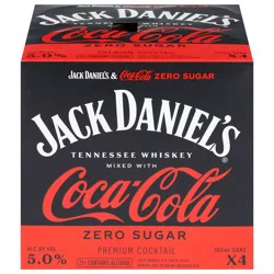 Jack Daniel''s Zero Sugar Mixed with Coca-Cola Tennessee Whiskey 4 - 355 ml Cans