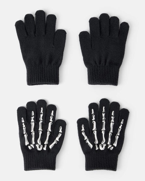 slide 1 of 1, Carter's Carters Boys 2-Pack Skeleton Gloves - Black Black 4-7, 1 ct