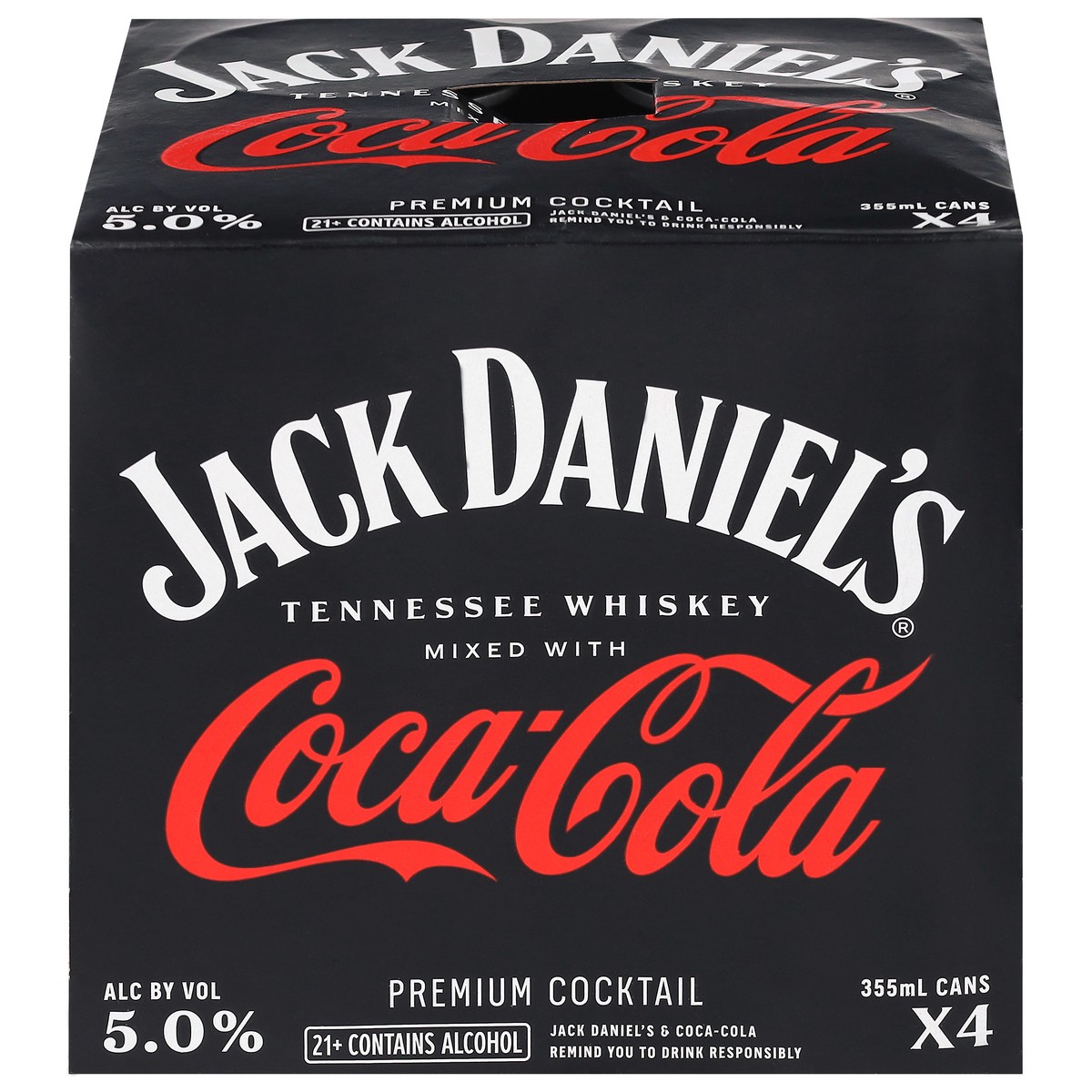 slide 1 of 4, Jack Daniel's Mixed with Coca-Cola Tennessee Whiskey 4 - 355 ml Cans, 4 ct