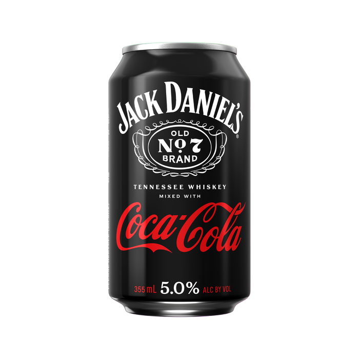 slide 1 of 4, Jack Daniel's & Coca-Cola Ready to Drink Whiskey Cocktail, 355 mL, 4 Pack, 5% ABV, 4 ct; 12 oz
