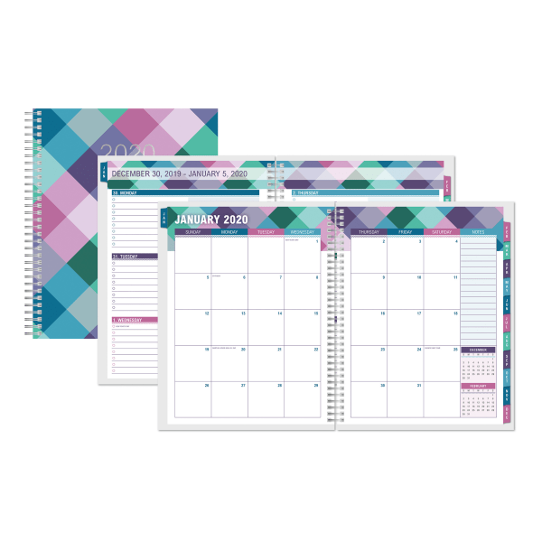 slide 1 of 1, Office Depot Brand Weekly/Monthly Planner, 8-1/2'' X 11'', Buffalo Check, January To December 2020, 1 ct