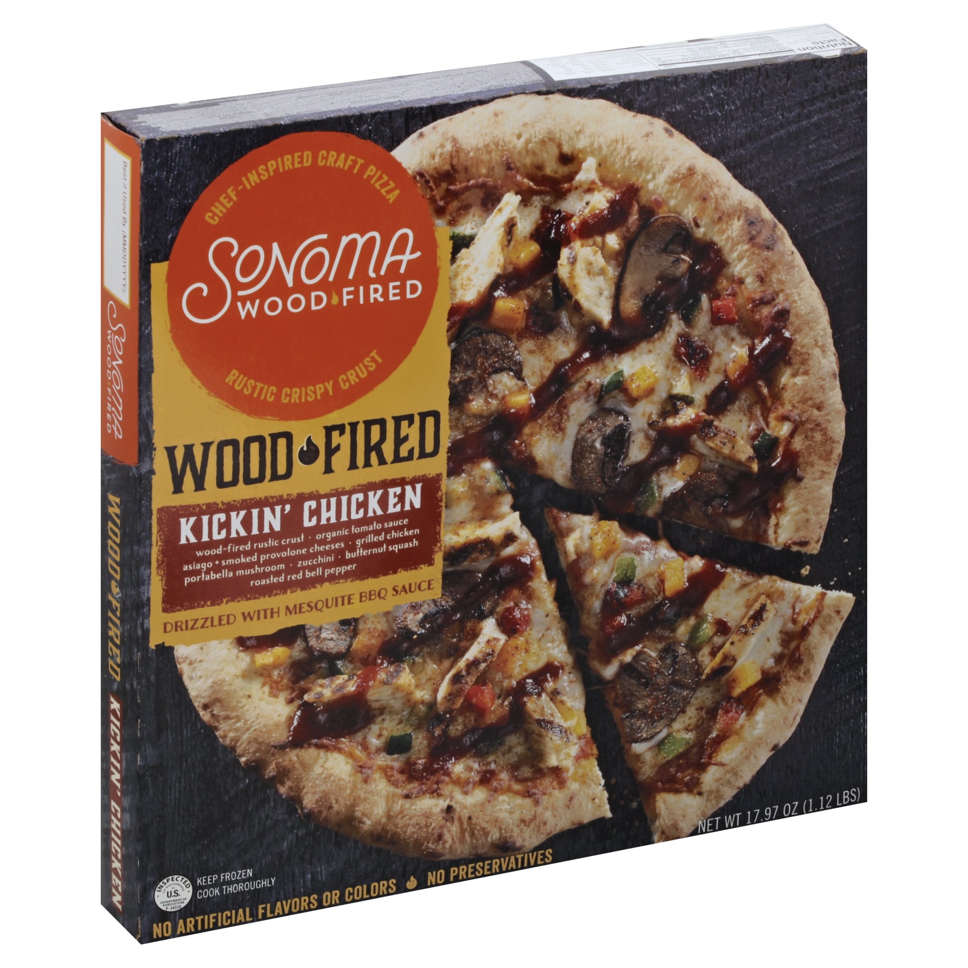 slide 1 of 1, Sonoma Flatbreads Wood Fired Kickin' Chicken Pizza, 17.97 oz