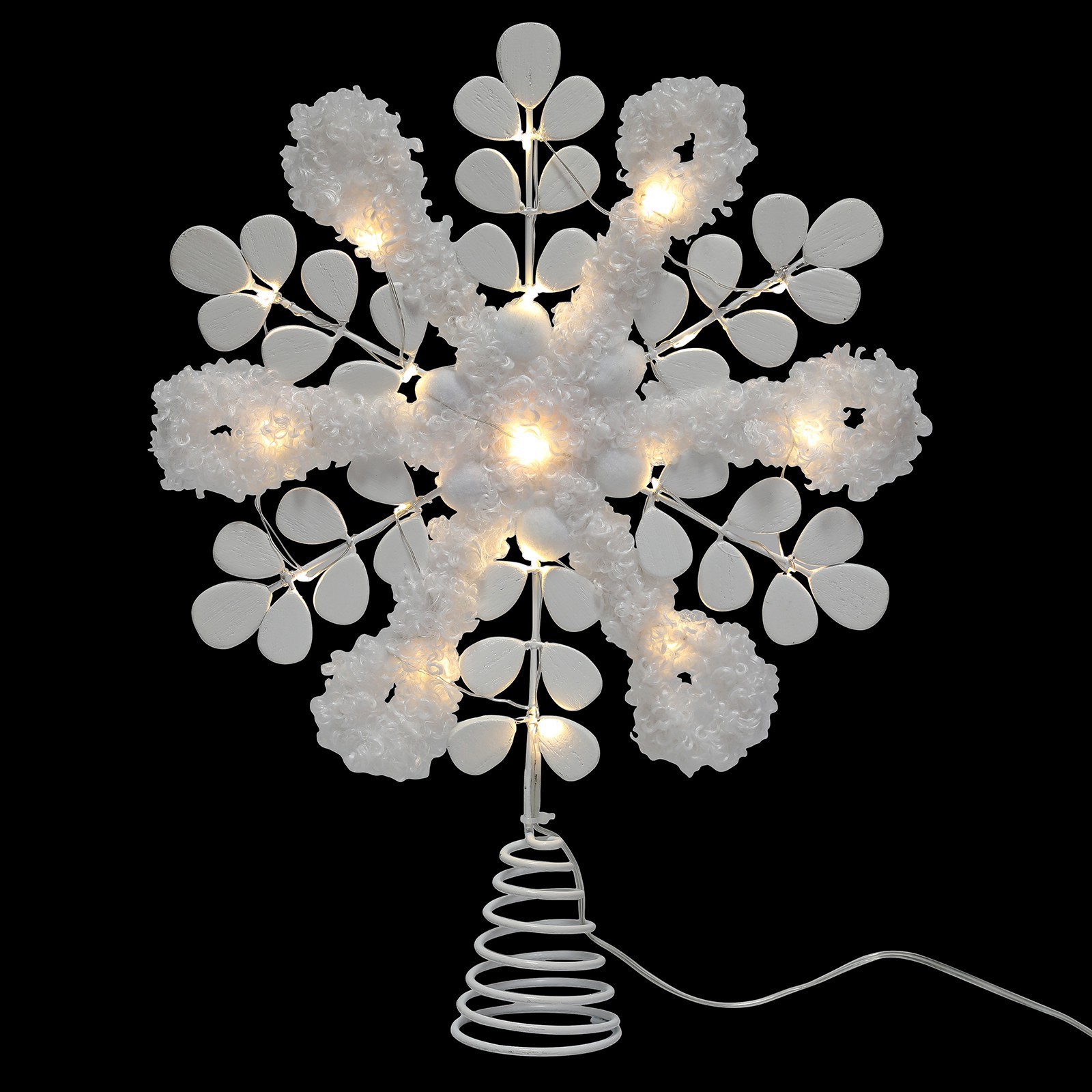 slide 2 of 4, 14" Wood & Fabric Snowflake Lighted Tree Topper By Ashland, 14 in
