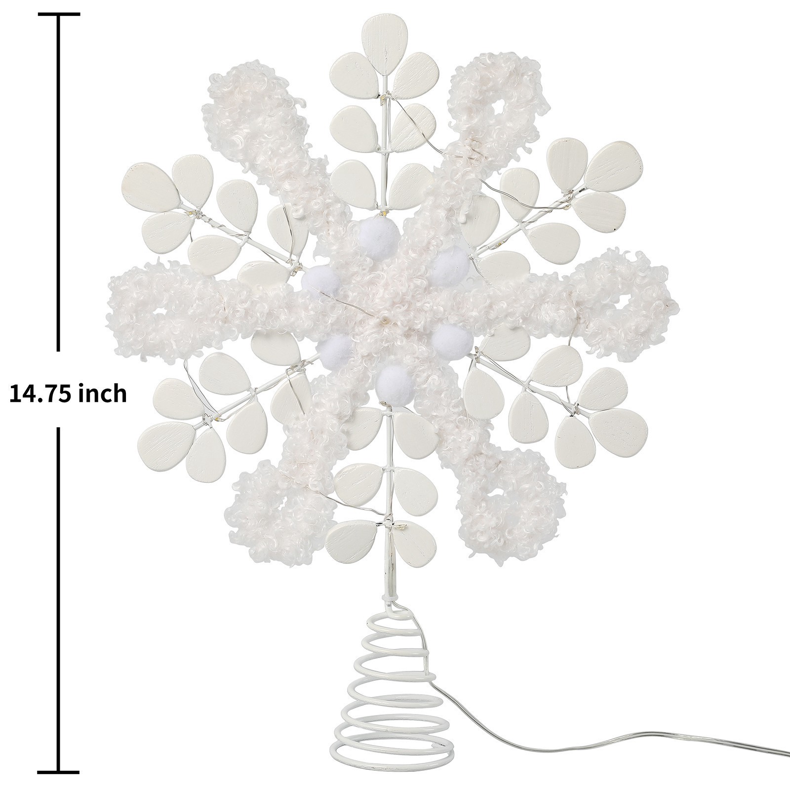 slide 4 of 4, 14" Wood & Fabric Snowflake Lighted Tree Topper By Ashland, 14 in