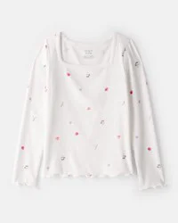Carter's Carters Girls Cafe-Print Ribbed Top - Ivory White 5
