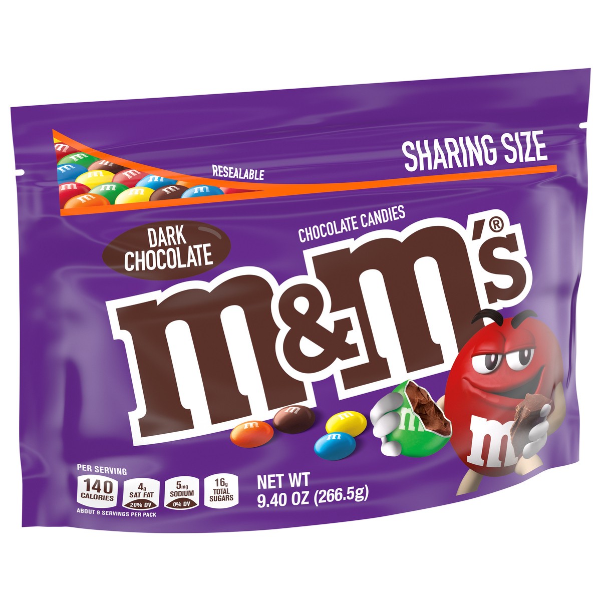 slide 7 of 9, M&M'S Dark Chocolate Candy, Sharing Size, 9.4 oz Resealable Candy Bag, 9.4 oz