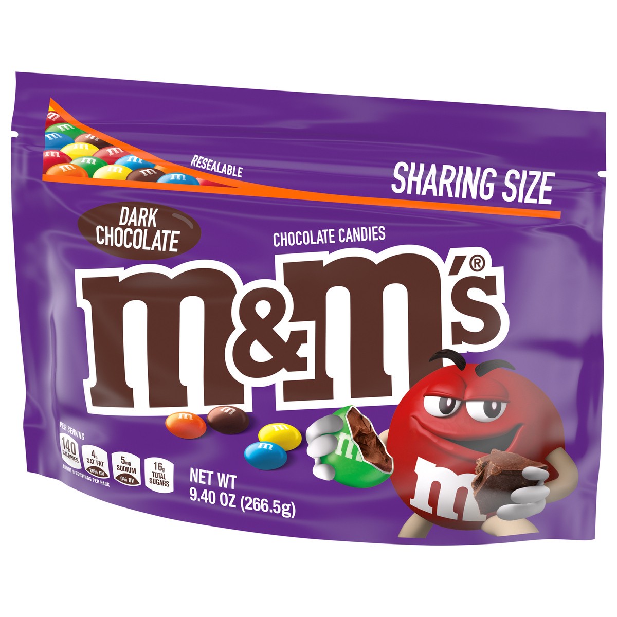 slide 4 of 9, M&M'S Dark Chocolate Candy, Sharing Size, 9.4 oz Resealable Candy Bag, 9.4 oz