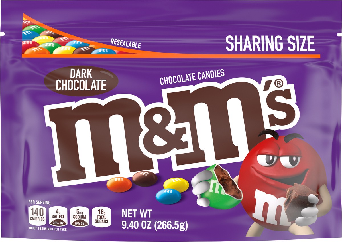slide 8 of 9, M&M'S Dark Chocolate Candy, Sharing Size, 9.4 oz Resealable Candy Bag, 9.4 oz