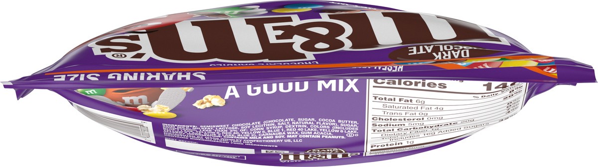 slide 3 of 9, M&M'S Dark Chocolate Candy, Sharing Size, 9.4 oz Resealable Candy Bag, 9.4 oz