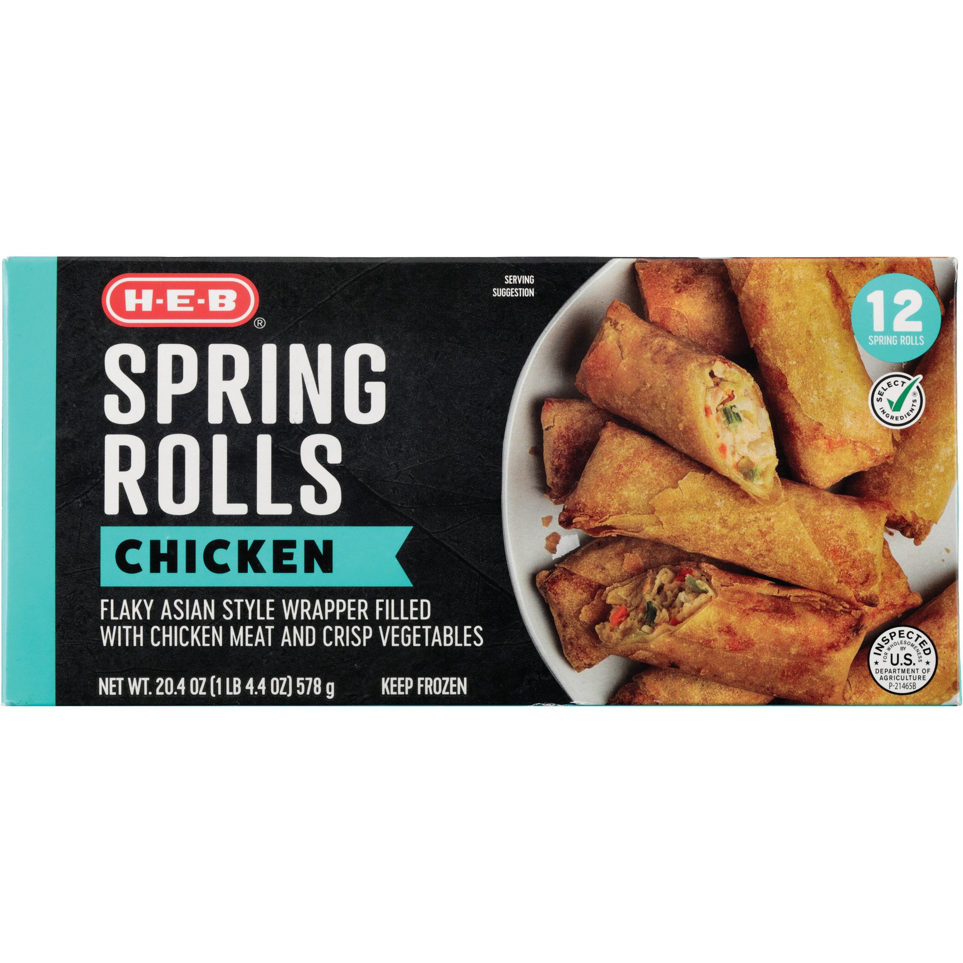 slide 1 of 1, H-E-B Frozen Chicken Spring Rolls, 12 ct