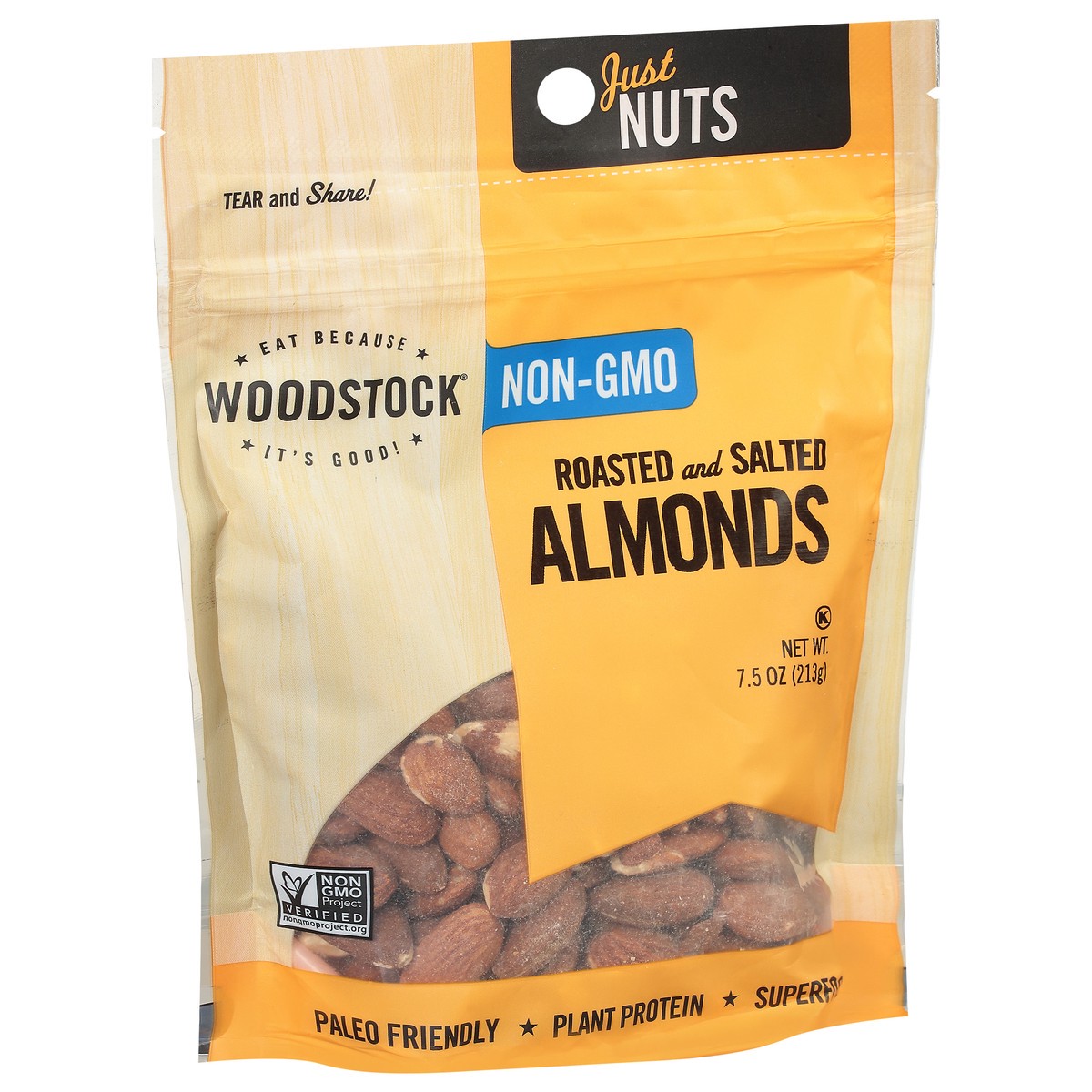 slide 6 of 13, Woodstock Roasted and Salted Almonds 7.5 oz, 7.5 oz