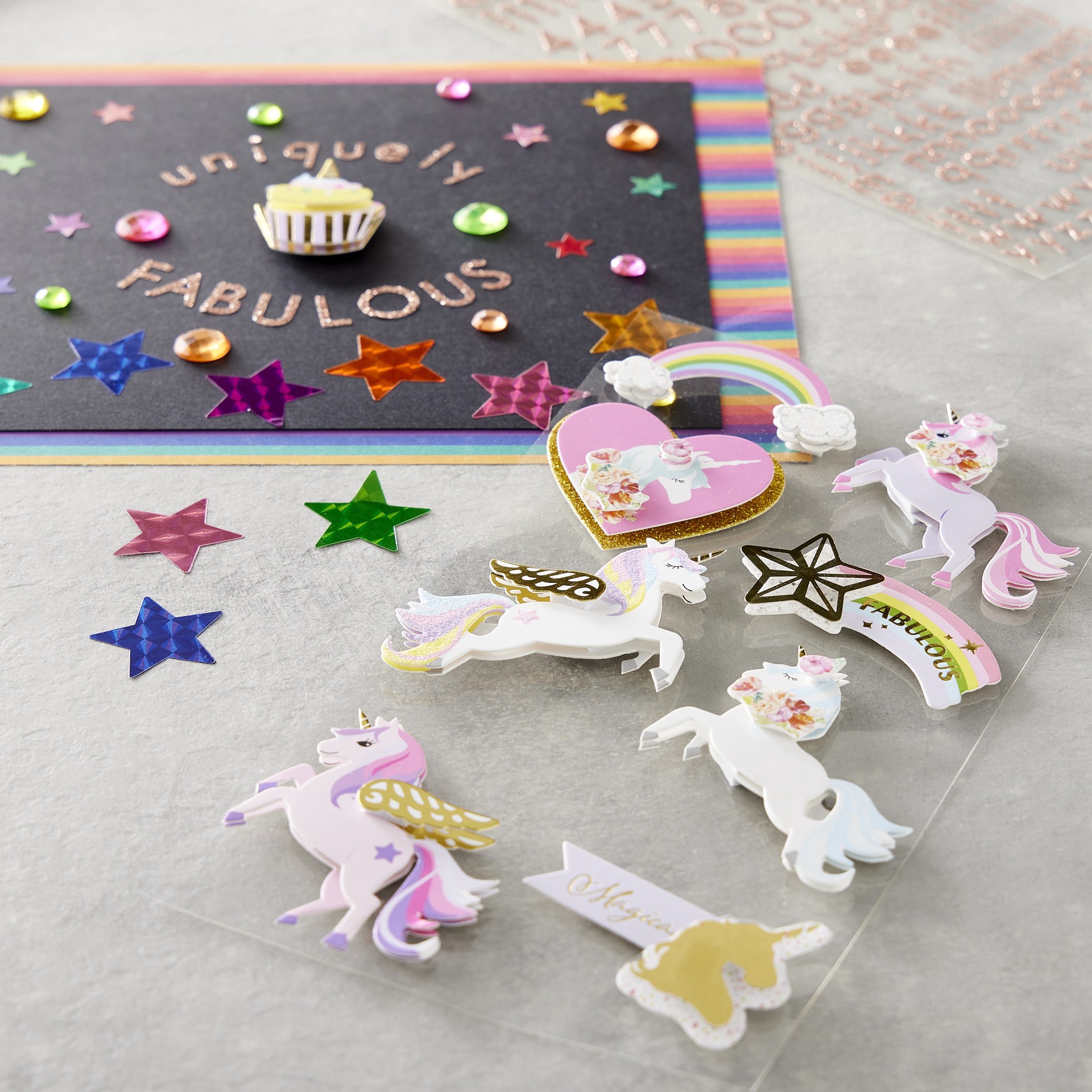 slide 3 of 3, Unicorn Dimensional Stickers By Recollections, 6.9 in x 3.8 in