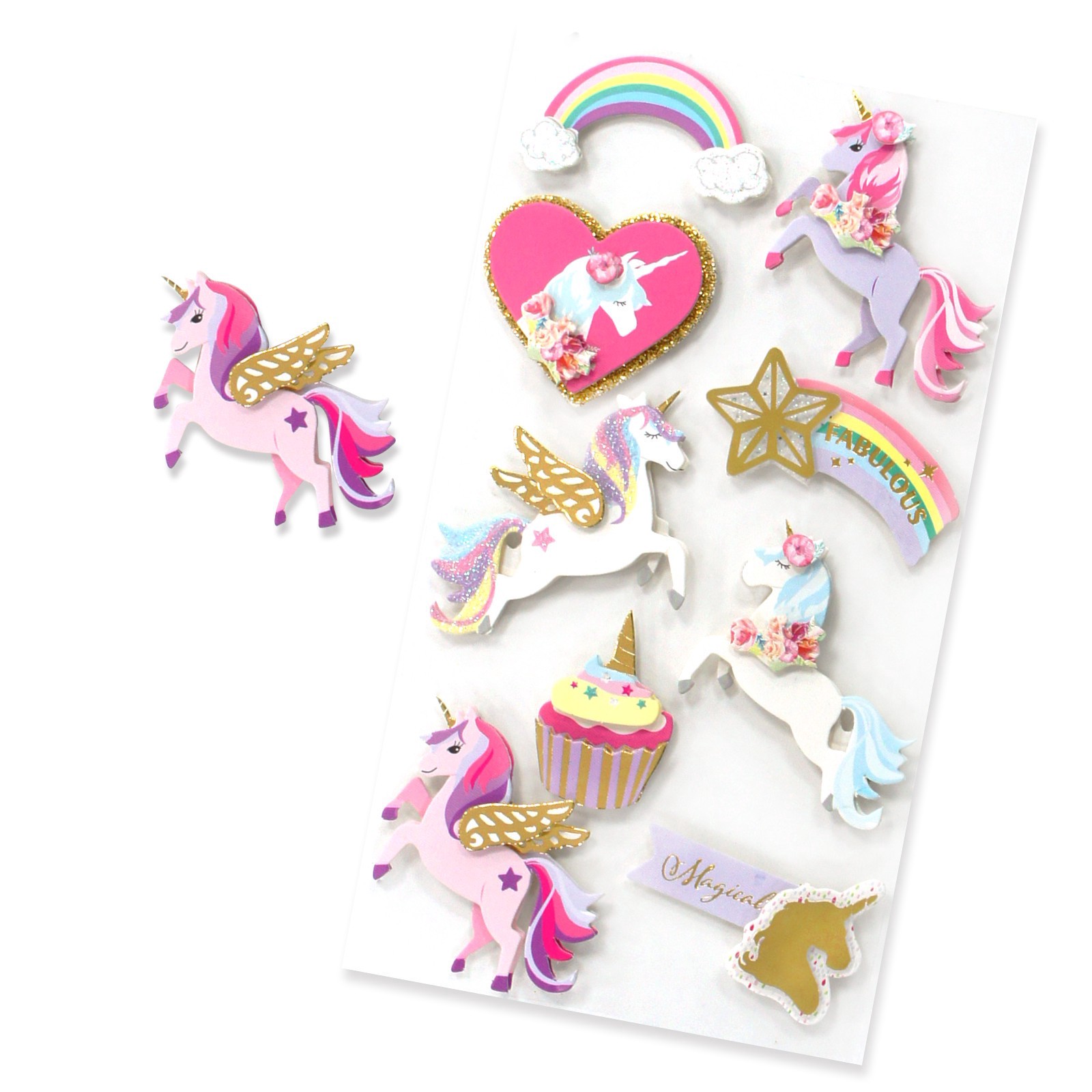 slide 2 of 3, Unicorn Dimensional Stickers By Recollections, 6.9 in x 3.8 in
