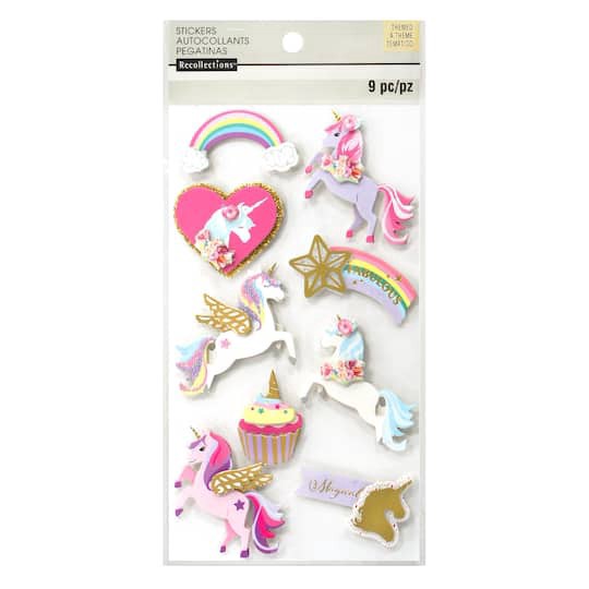 slide 1 of 3, Unicorn Dimensional Stickers By Recollections, 6.9 in x 3.8 in