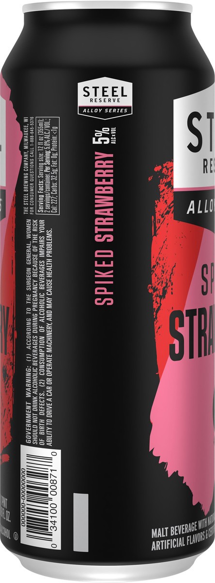 slide 5 of 8, Steel Reserve Spiked Strawberry Burst, 24 fl. oz. Can, 8% ABV, 24 fl oz