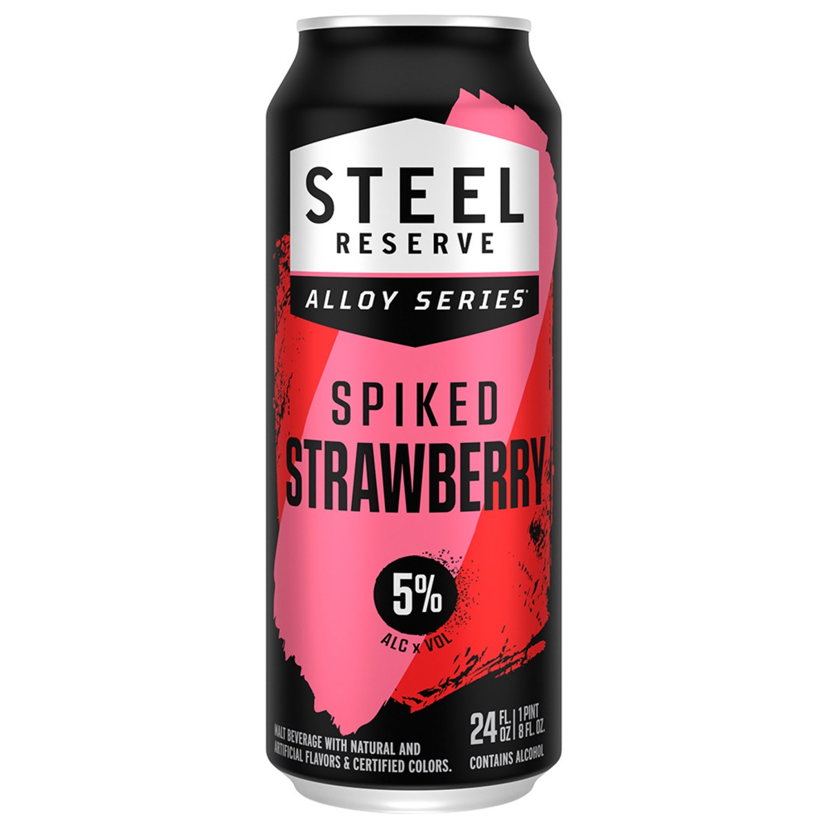 slide 4 of 8, Steel Reserve Spiked Strawberry Burst, 24 fl. oz. Can, 8% ABV, 24 fl oz