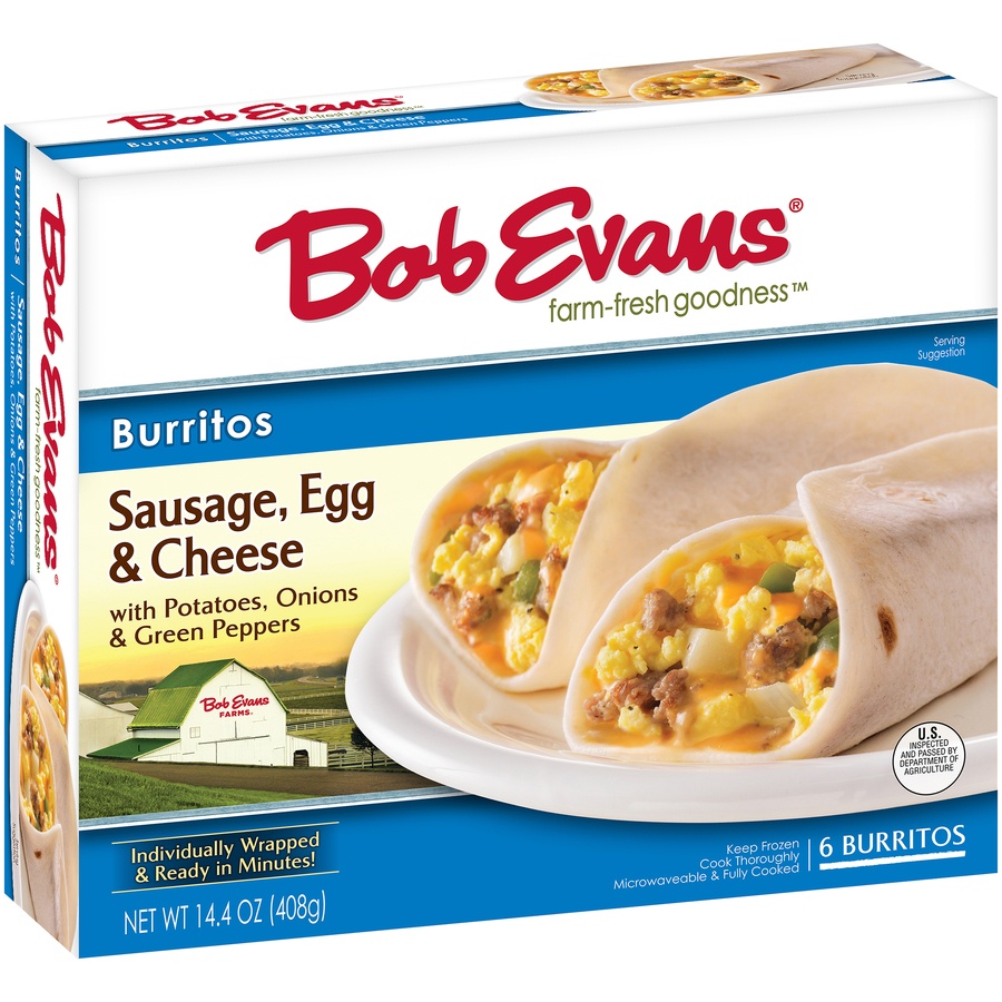slide 2 of 8, Bob Evans Sausage, Egg & Cheese Burrito, 6 ct
