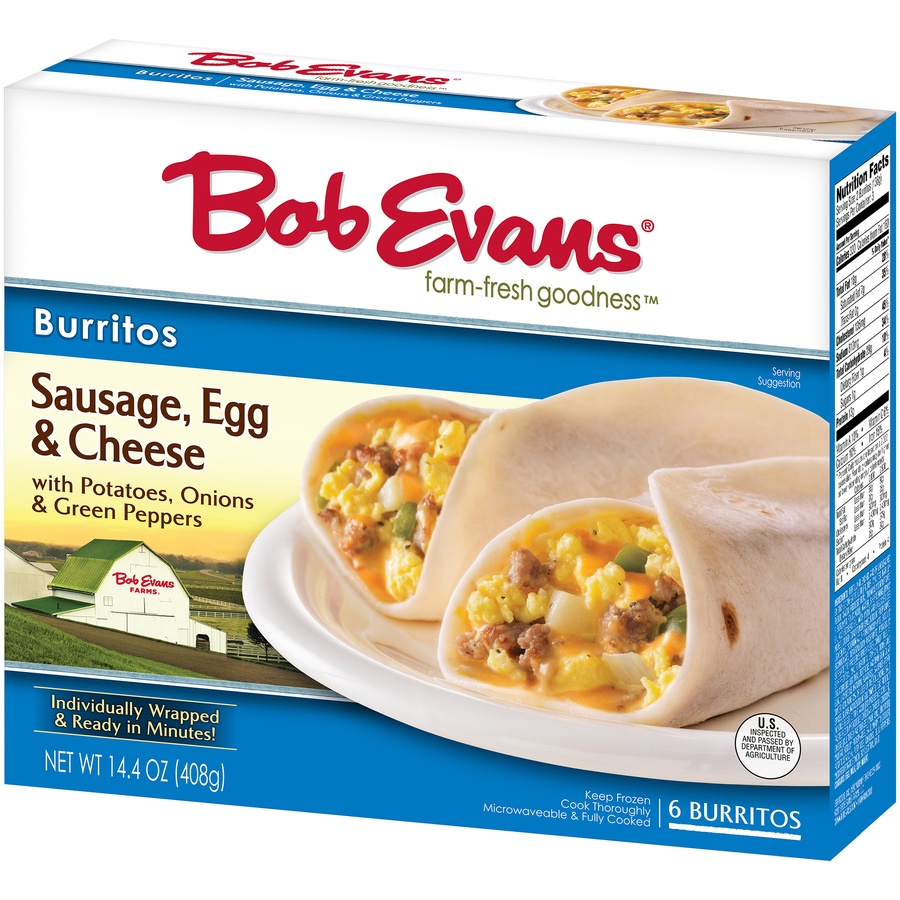 slide 3 of 8, Bob Evans Sausage, Egg & Cheese Burrito, 6 ct