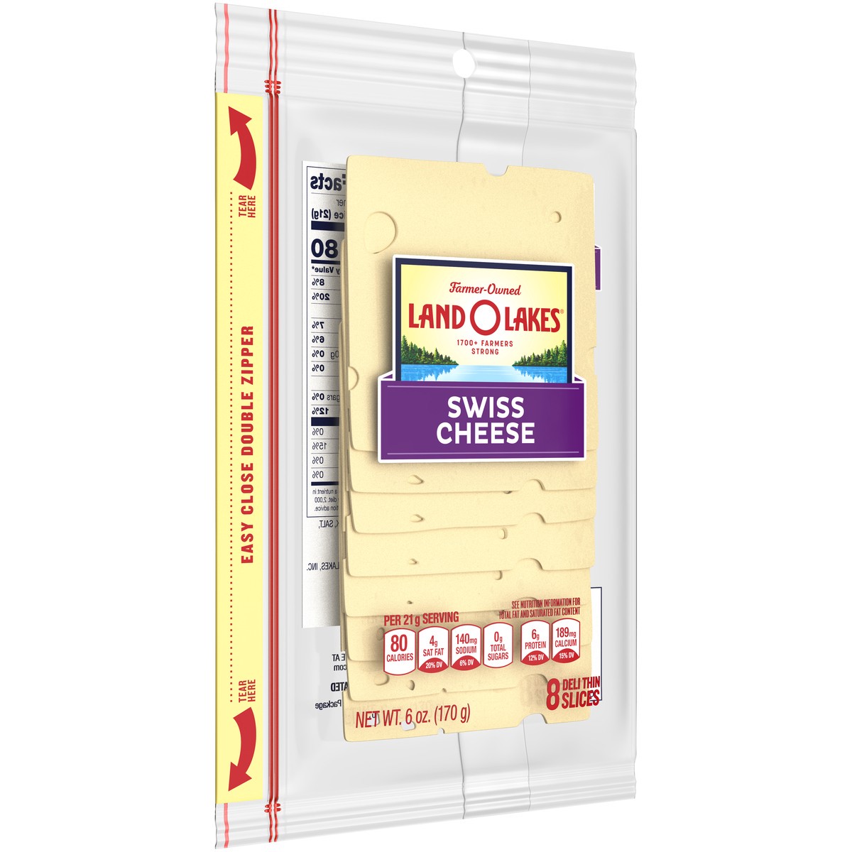 slide 5 of 5, Land O'Lakes Sliced Swiss Cheese, 8 Slices, 6 oz Pack, 8 ct; 6 oz