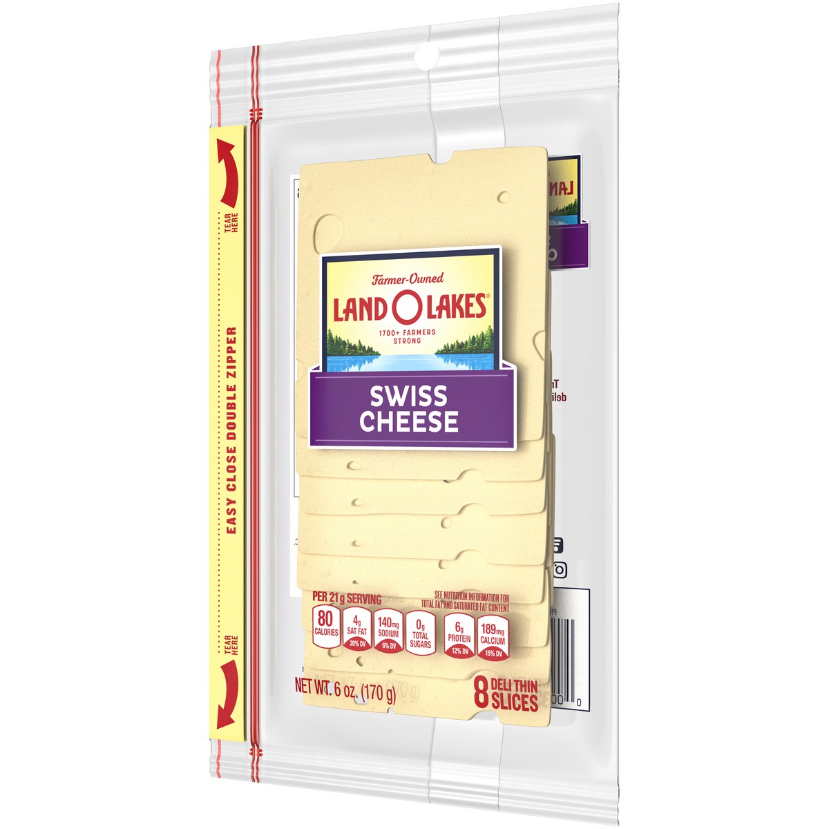 slide 2 of 5, Land O'Lakes Sliced Swiss Cheese, 8 Slices, 6 oz Pack, 8 ct; 6 oz