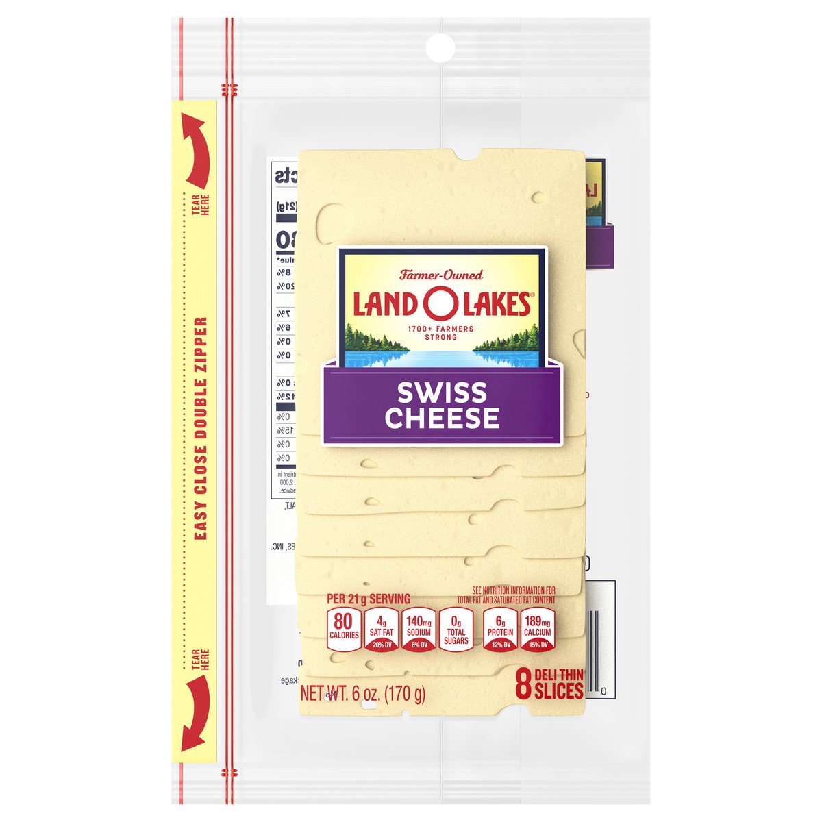 slide 1 of 5, Land O'Lakes Sliced Swiss Cheese, 8 Slices, 6 oz Pack, 8 ct; 6 oz