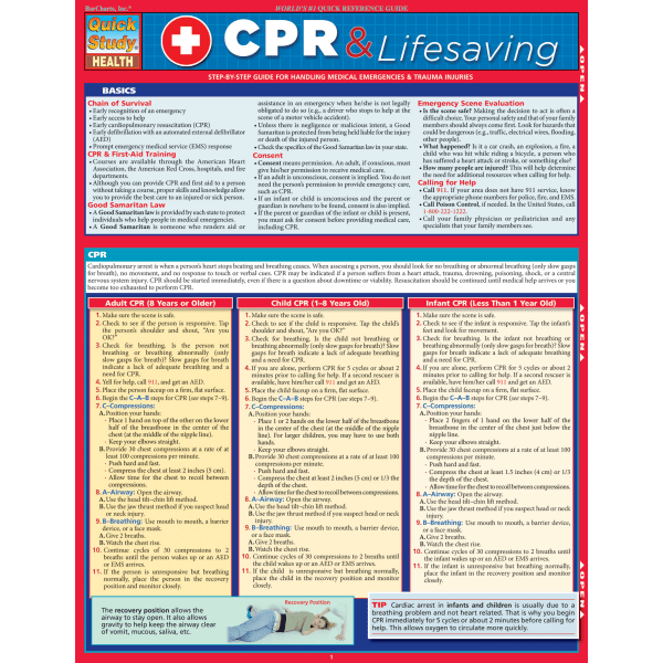 slide 1 of 1, QuickStudy Guide, CPR & Lifesaving, 1 ct