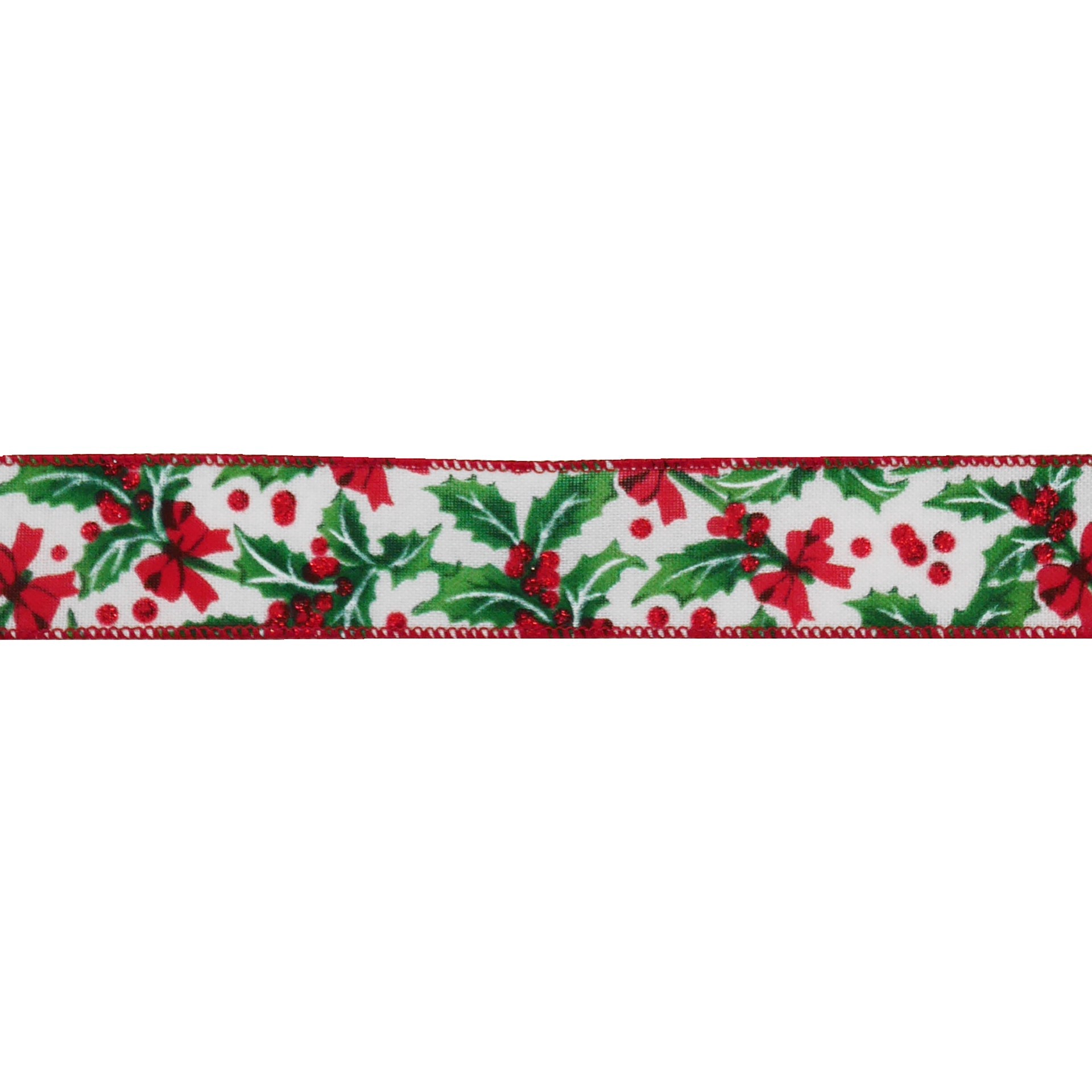 slide 2 of 3, 1.5" X 30ft. Holly & Bows Wired Ribbon By Celebrate It, 1.5 in x 30 ft