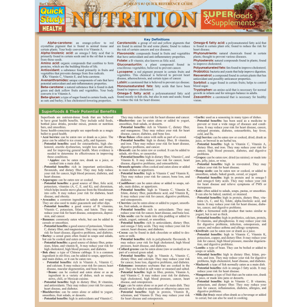 slide 1 of 1, QuickStudy Guide, Nutrition: Superfoods & Supplements, 1 ct