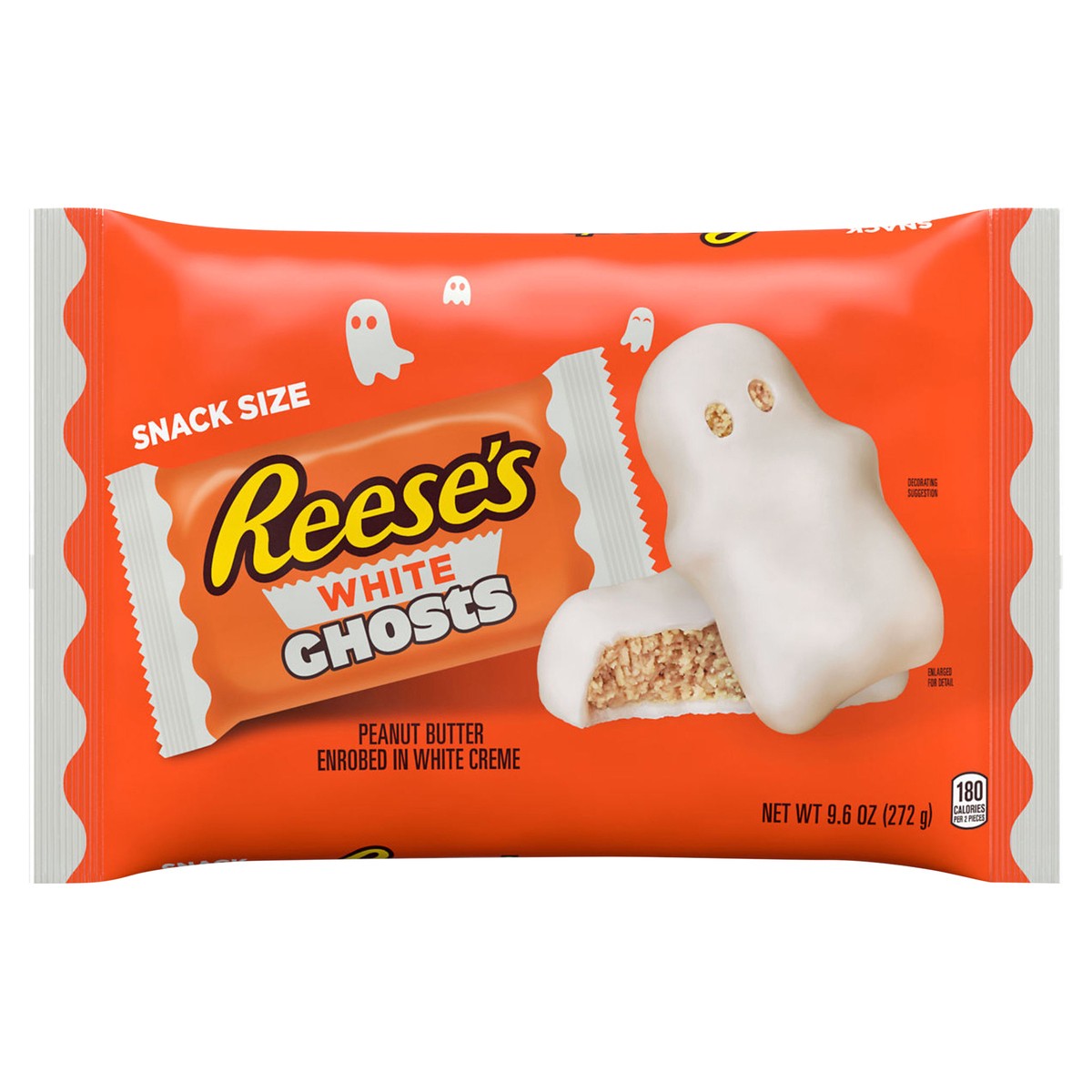 slide 8 of 8, Reese's White Creme Snack Size Peanut Butter Ghosts, Halloween Candy Bag, 9.6 oz, 9.6 oz