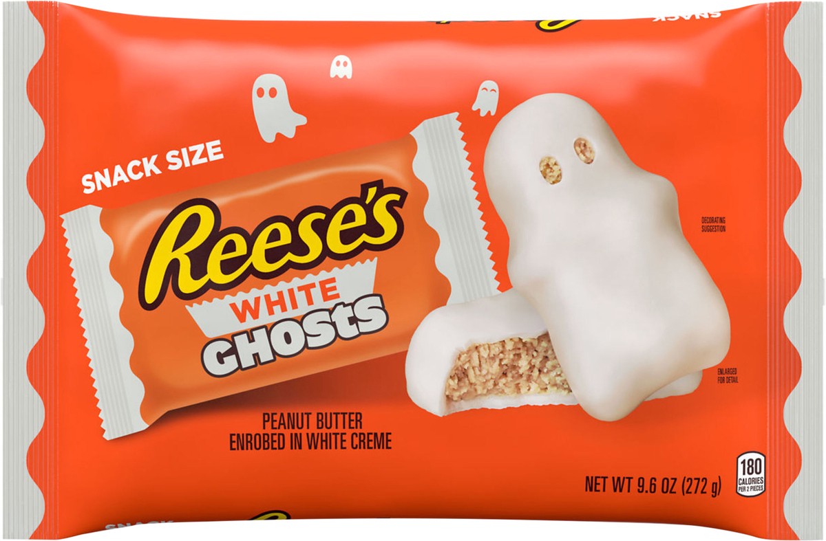 slide 6 of 8, Reese's White Creme Snack Size Peanut Butter Ghosts, Halloween Candy Bag, 9.6 oz, 9.6 oz