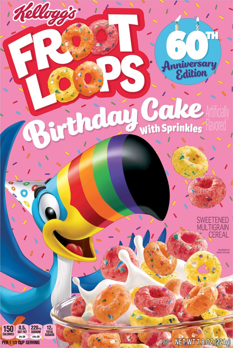 slide 7 of 9, Froot Loops Kellogg's Froot Loops Cold Breakfast Cereal, Limited Edition, Kids Snacks, Birthday Cake With Sprinkles, 8.2oz Box, 1 Box, 7.8 oz