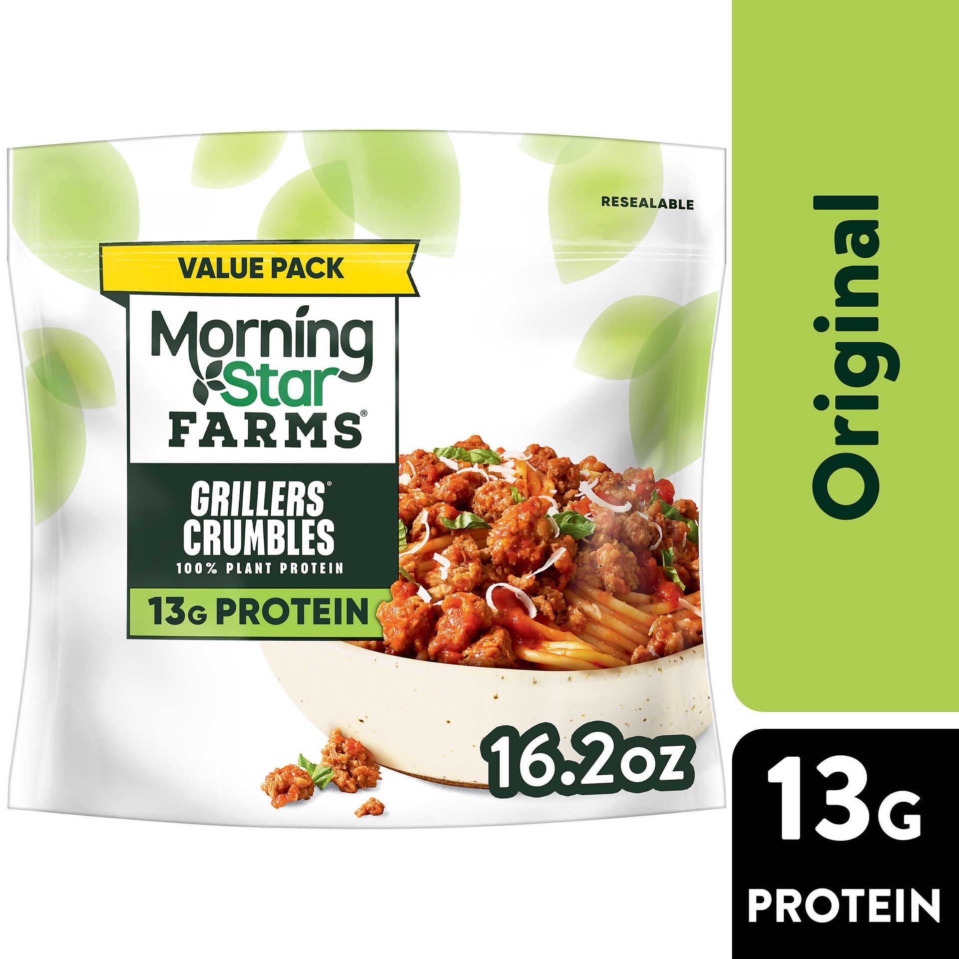 slide 1 of 3, MorningStar Farms Vegan Crumbles, Vegan Meat, Value Pack, Grillers, 16.2oz Bag, 16.2 oz