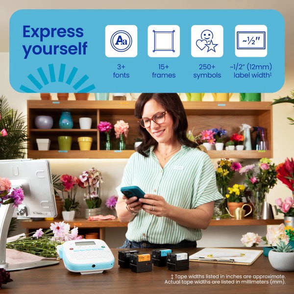 slide 5 of 10, Brother P-touch Personal Connected Label Maker (PT-N25BT), Prints on P-touch Btag ~½"" (12mm) Label Tapes, 1 ct